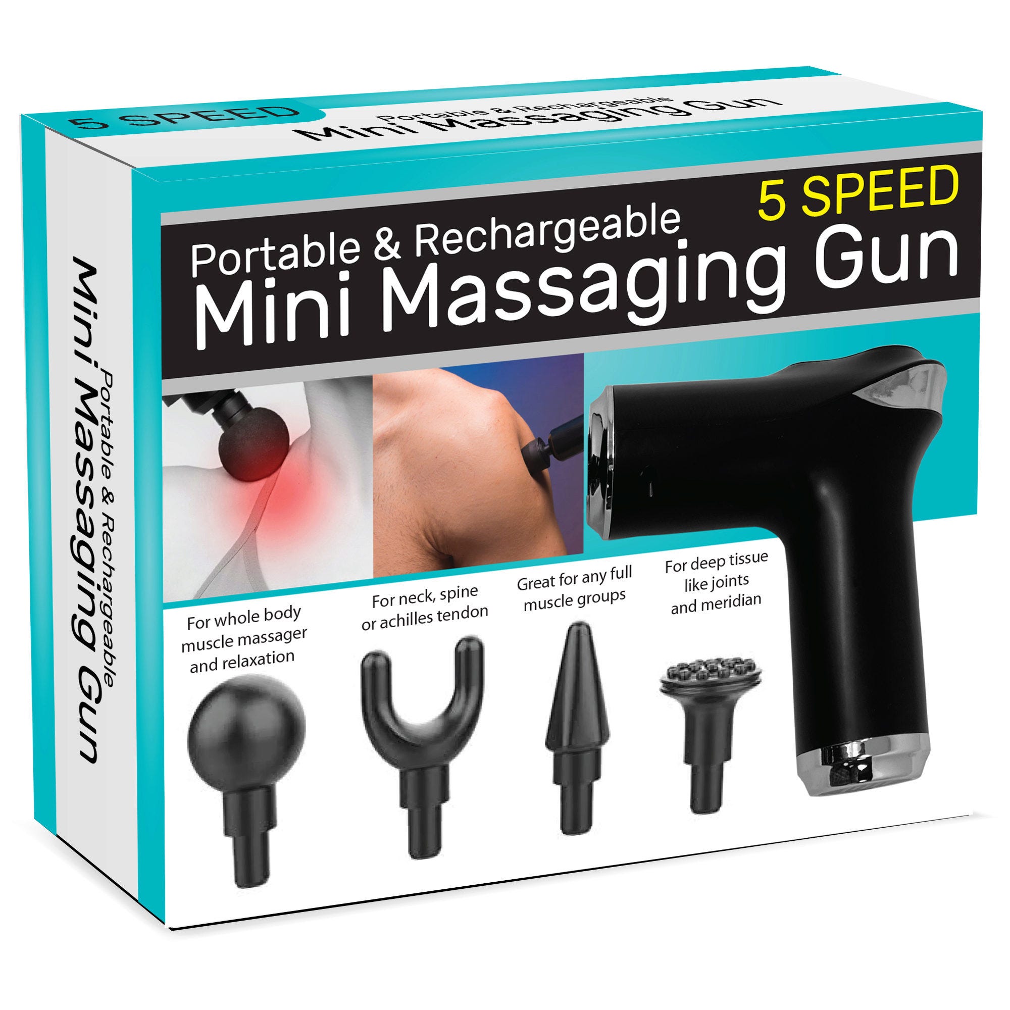 Rechargeable Mini Massaging Gun with 4 Interchangeable Heads - Qty 2