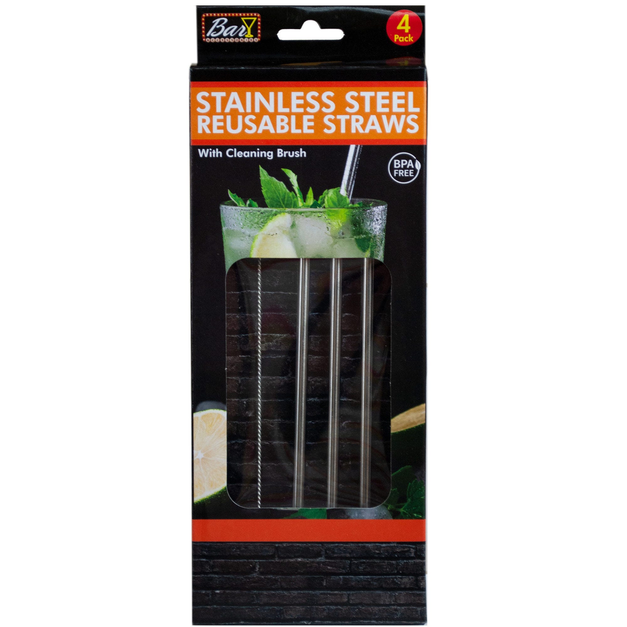 4 Pack Stainless Steel Reusable Straws - Qty 12