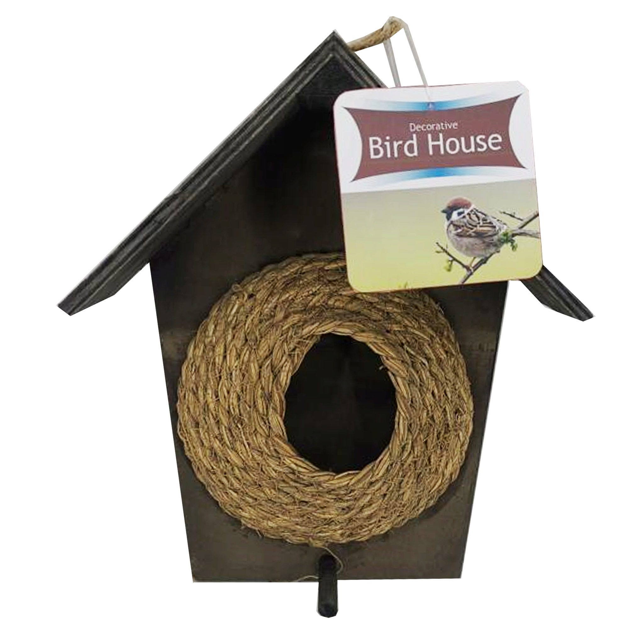 Wood and Jute Outdoor Bird House with Perch - Qty 4
