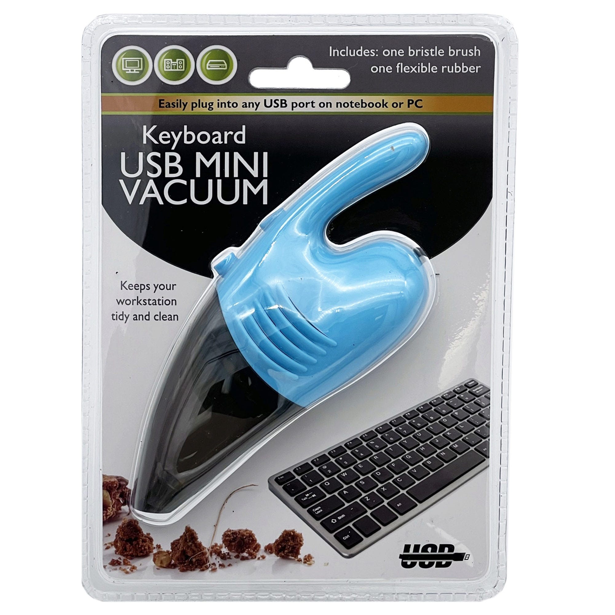 USB Powered Mini Crumb Catcher Keyboard Vacuum with 2 Attachments - Qty 6