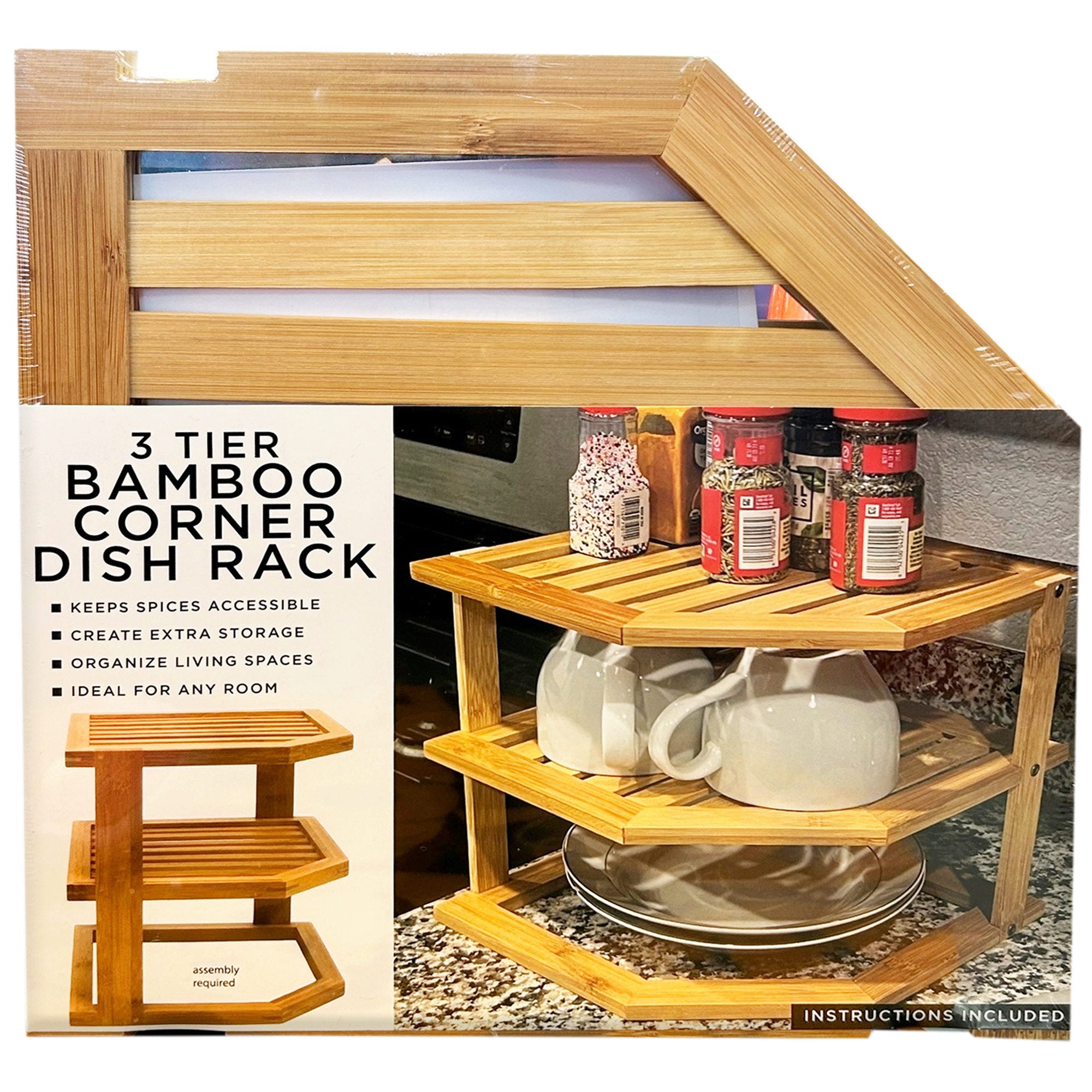''9.85'''' x 9'''' Three-Tier BAMBOO Corner Dish Rack - Qty 4''
