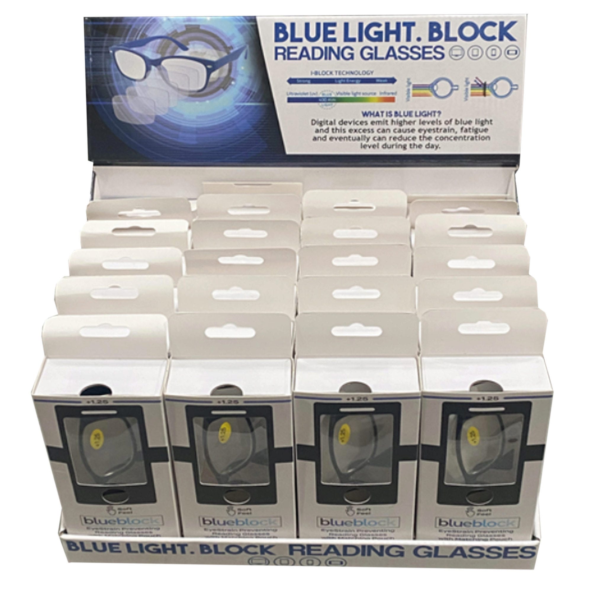 Blue Light Block Reading Glasses in Display - Qty 24