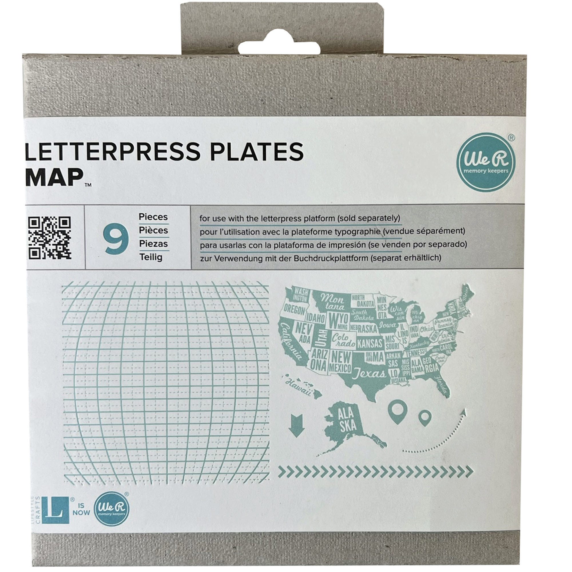 WE-R 9 Piece Map Themed Letterpress Plates - Qty 28