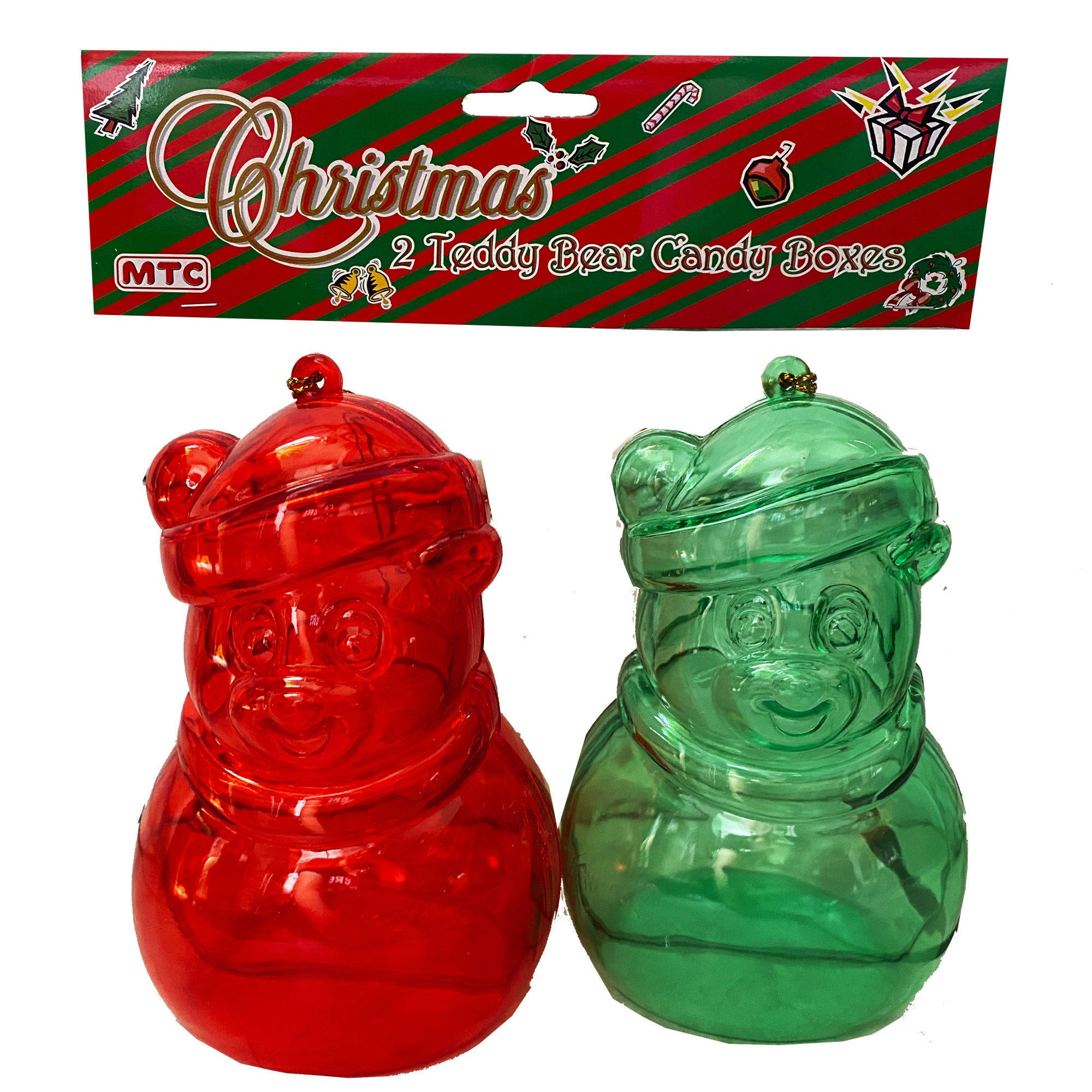 Red & Green Teddy Bear 2 Pack CANDY Boxes - Qty 48