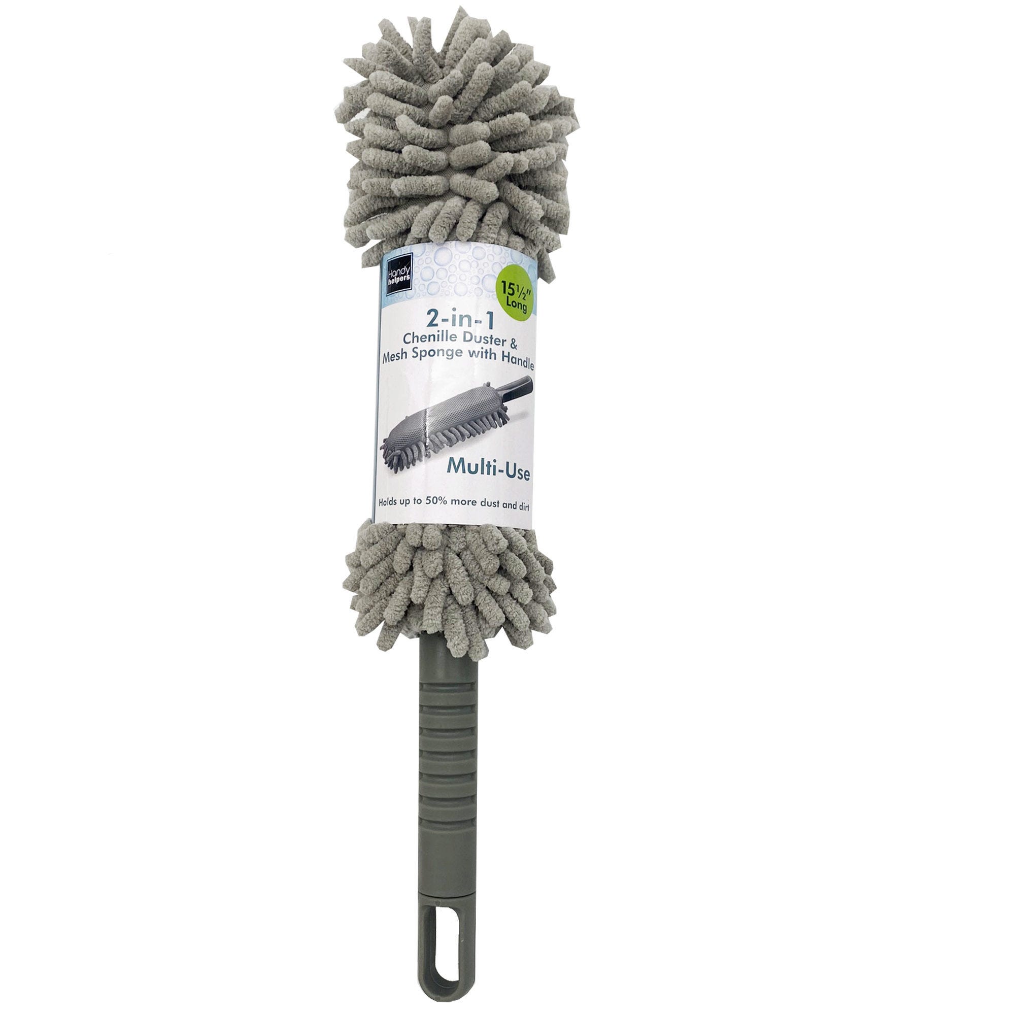 2-in-1 Chenille Duster & Mesh Sponge with Handle - Qty 10