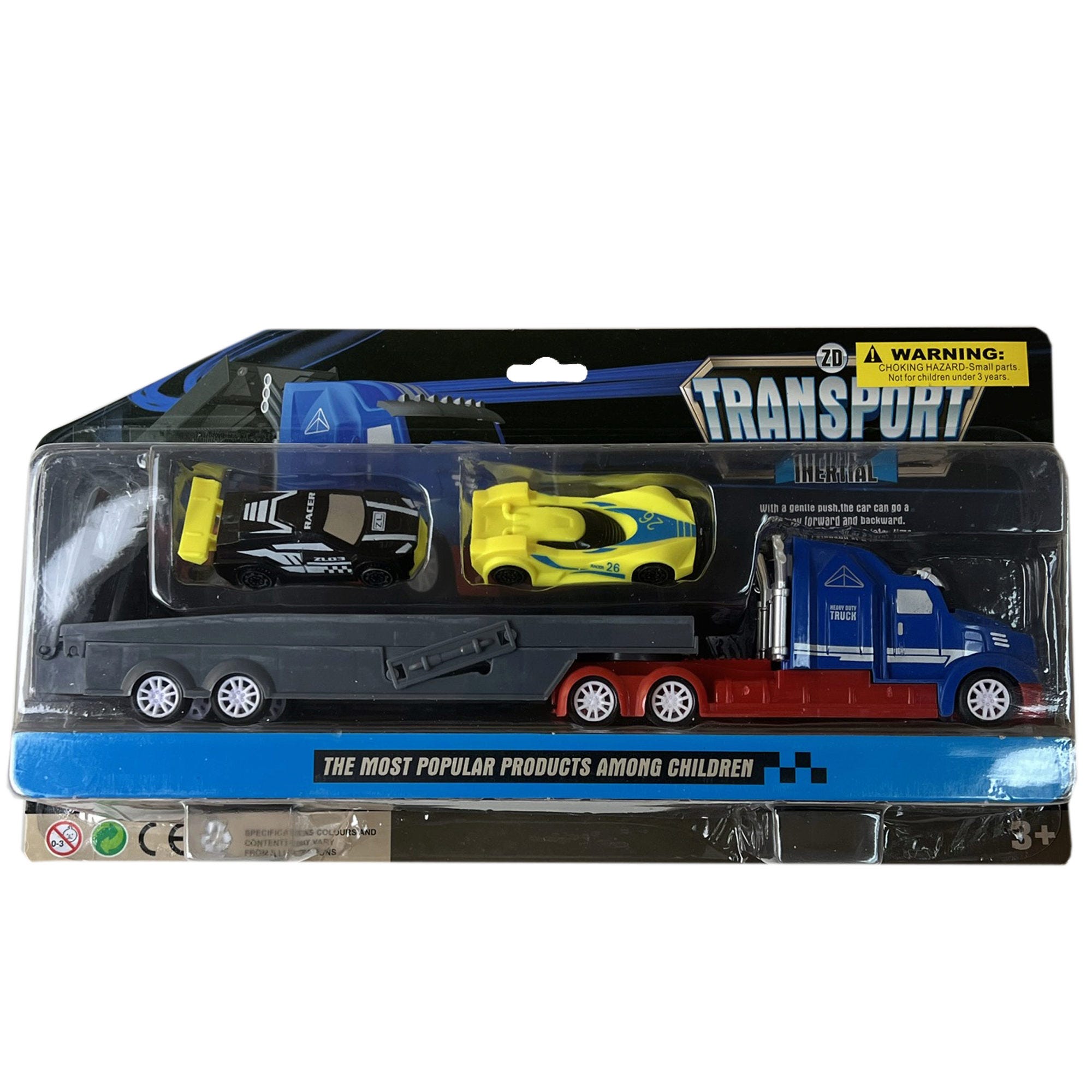 Friction Trailer Truck with 2 Racers - Qty 8