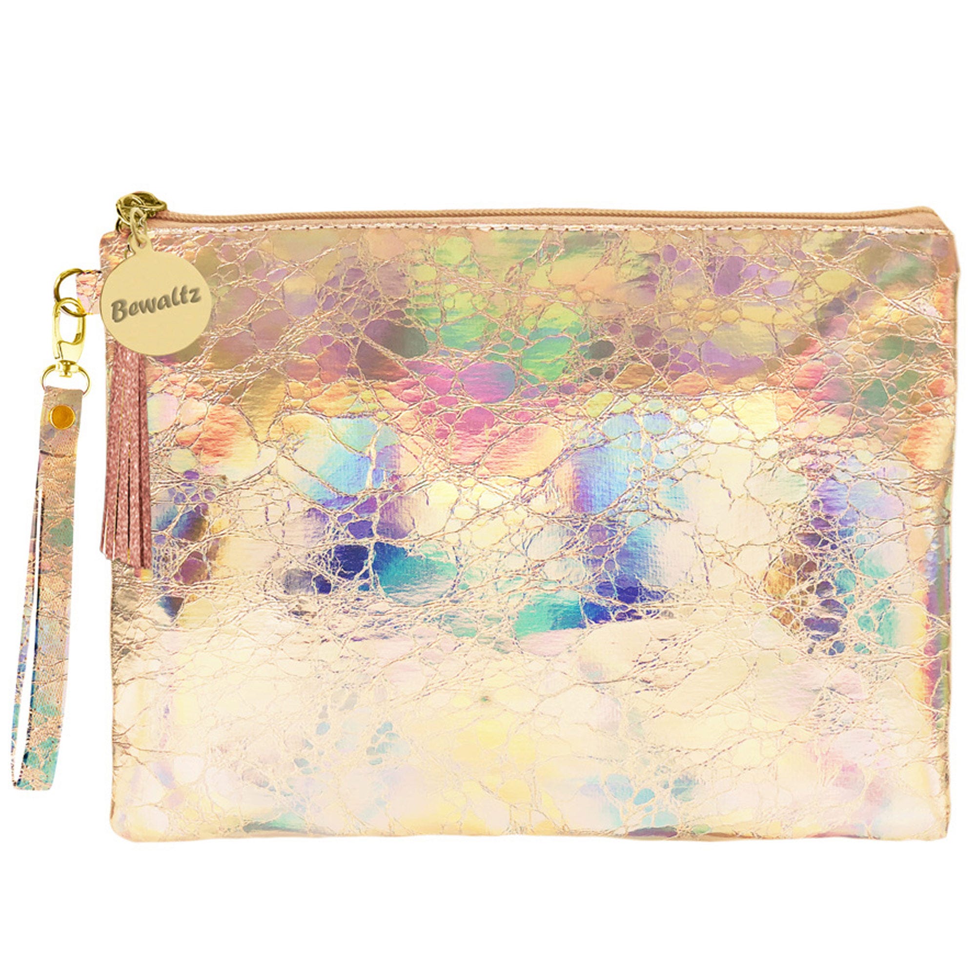 Rose Gold Wristlet Holographic Makeup Pouch - Qty 12