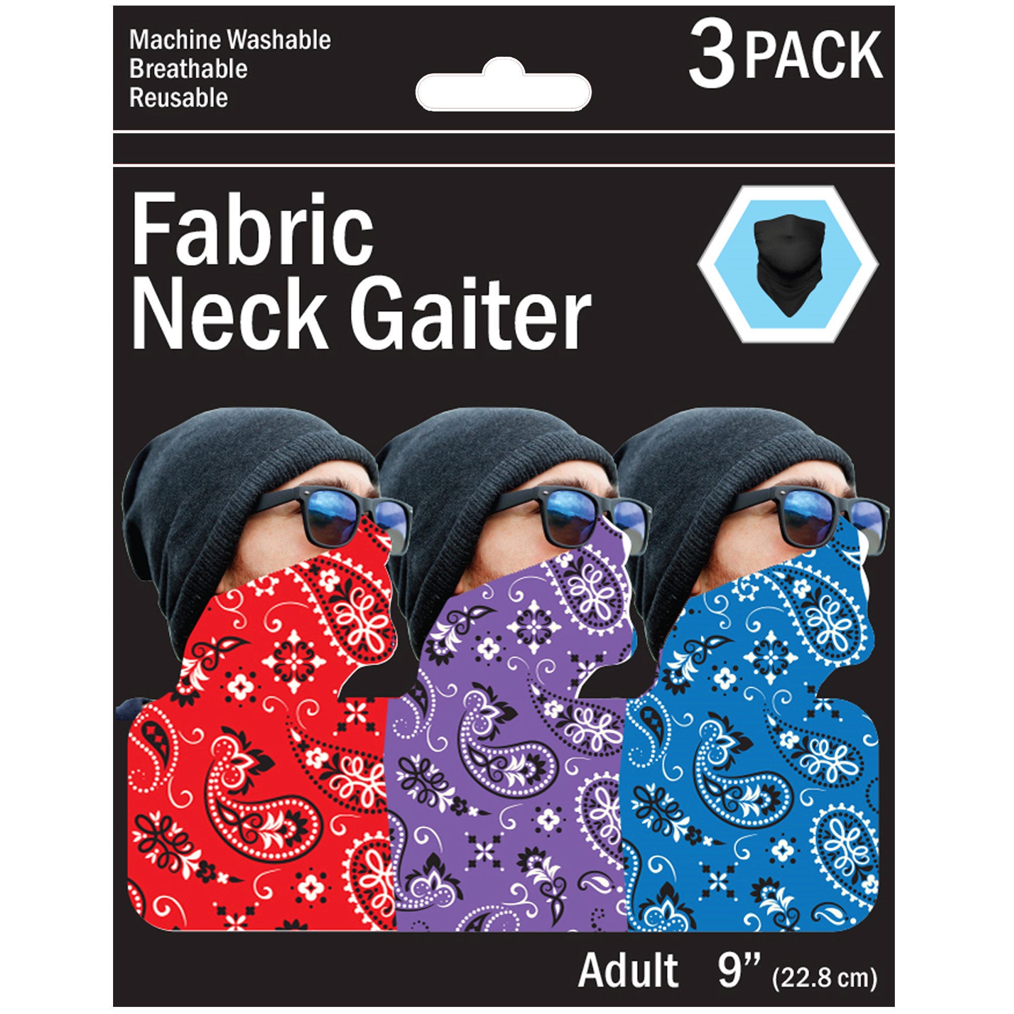 3 Pack Bandana Style Neck Gaiter 3 Asst Colors - Qty 60