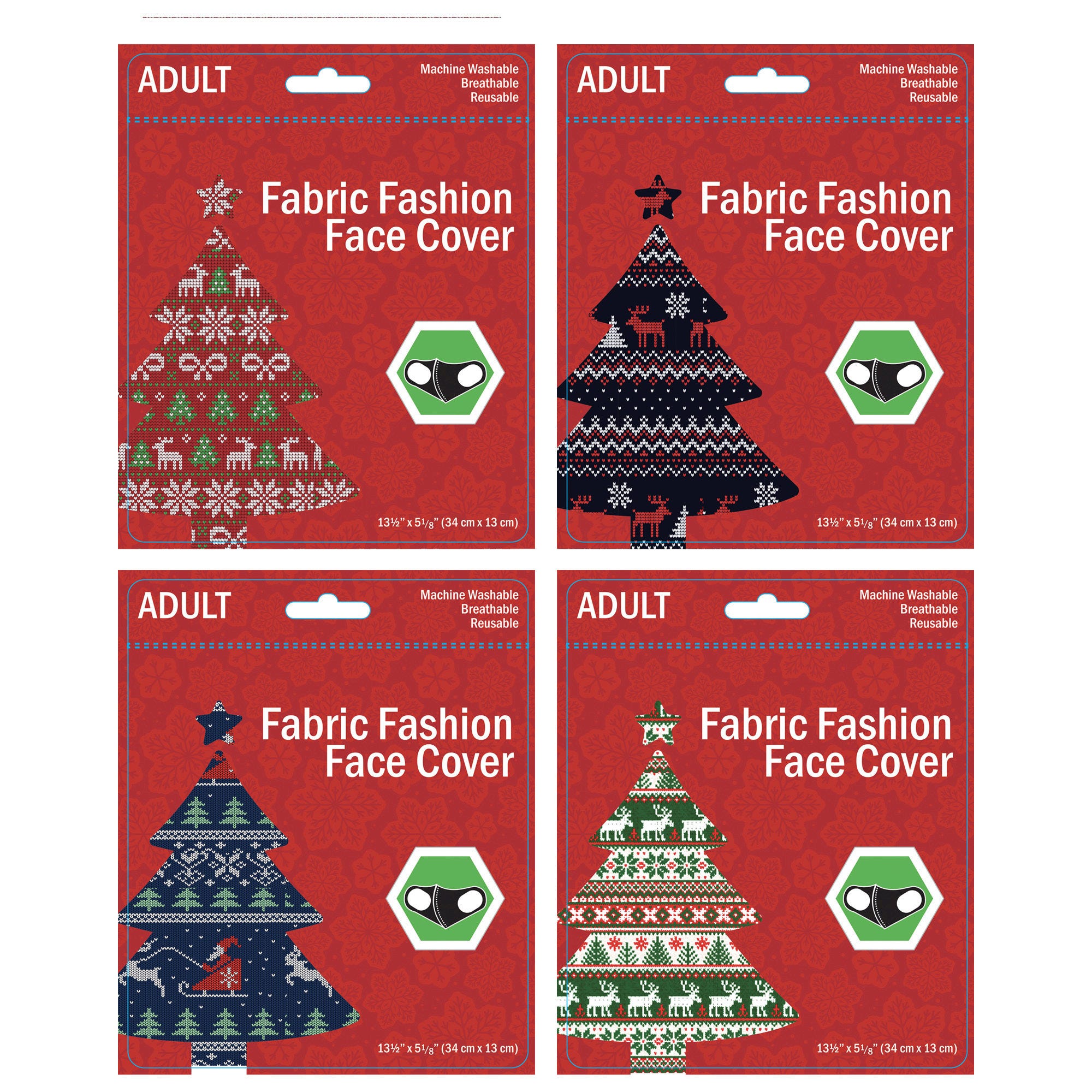 Adult Ugly Christmas SWEATER Washable Face Mask 4 Asst - Qty 68