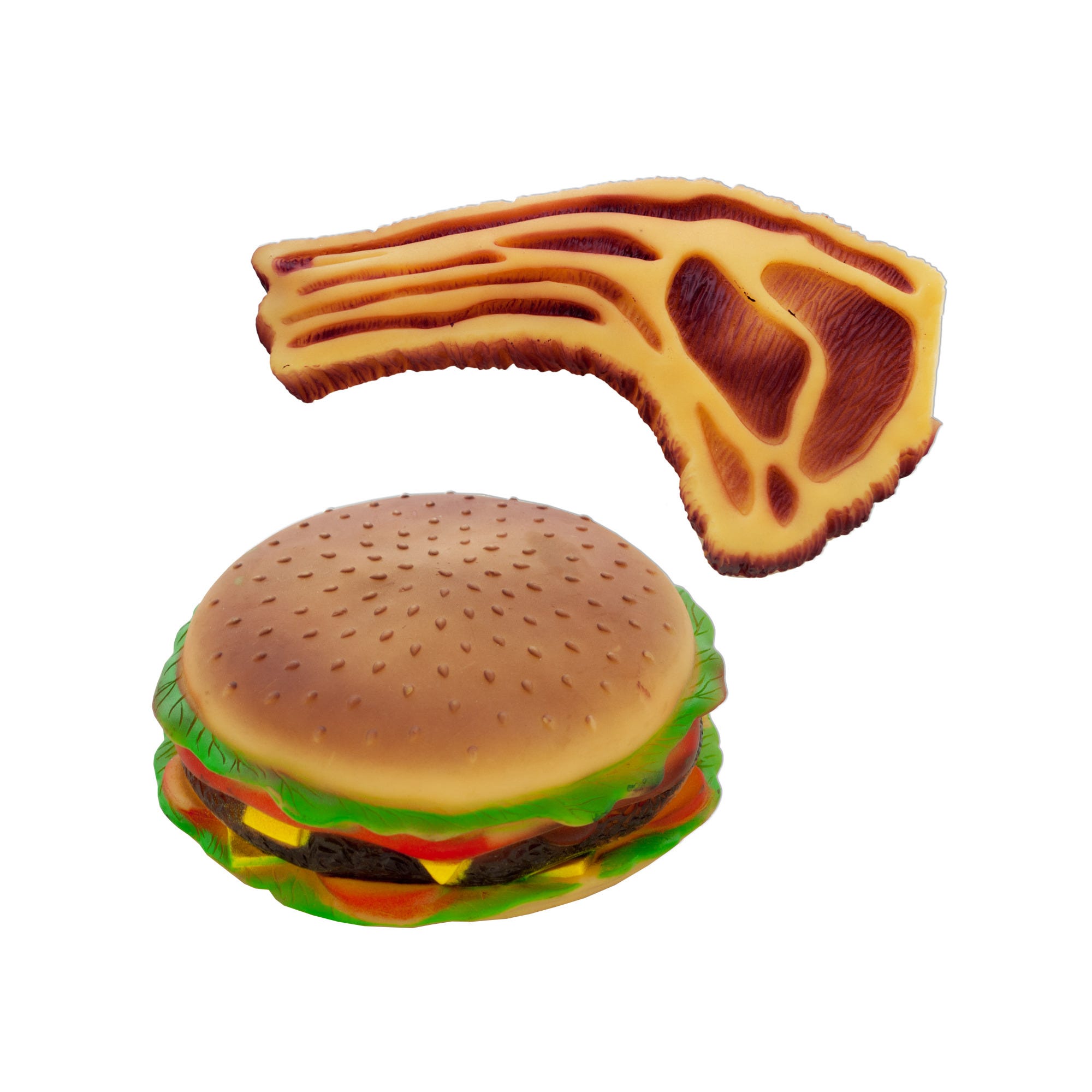 Squeaky Hamburger & Steak DOG Toy - Qty 16