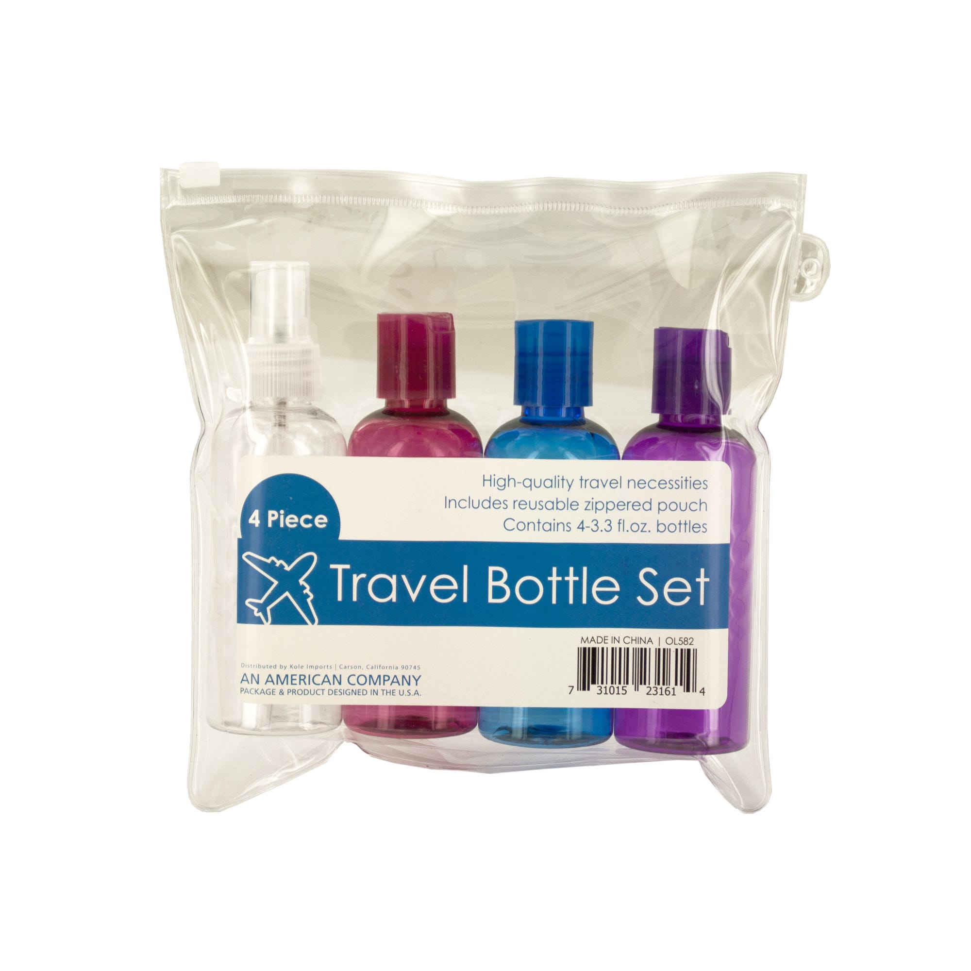 Travel Bottle Set in Zippered Pouch - Qty 12