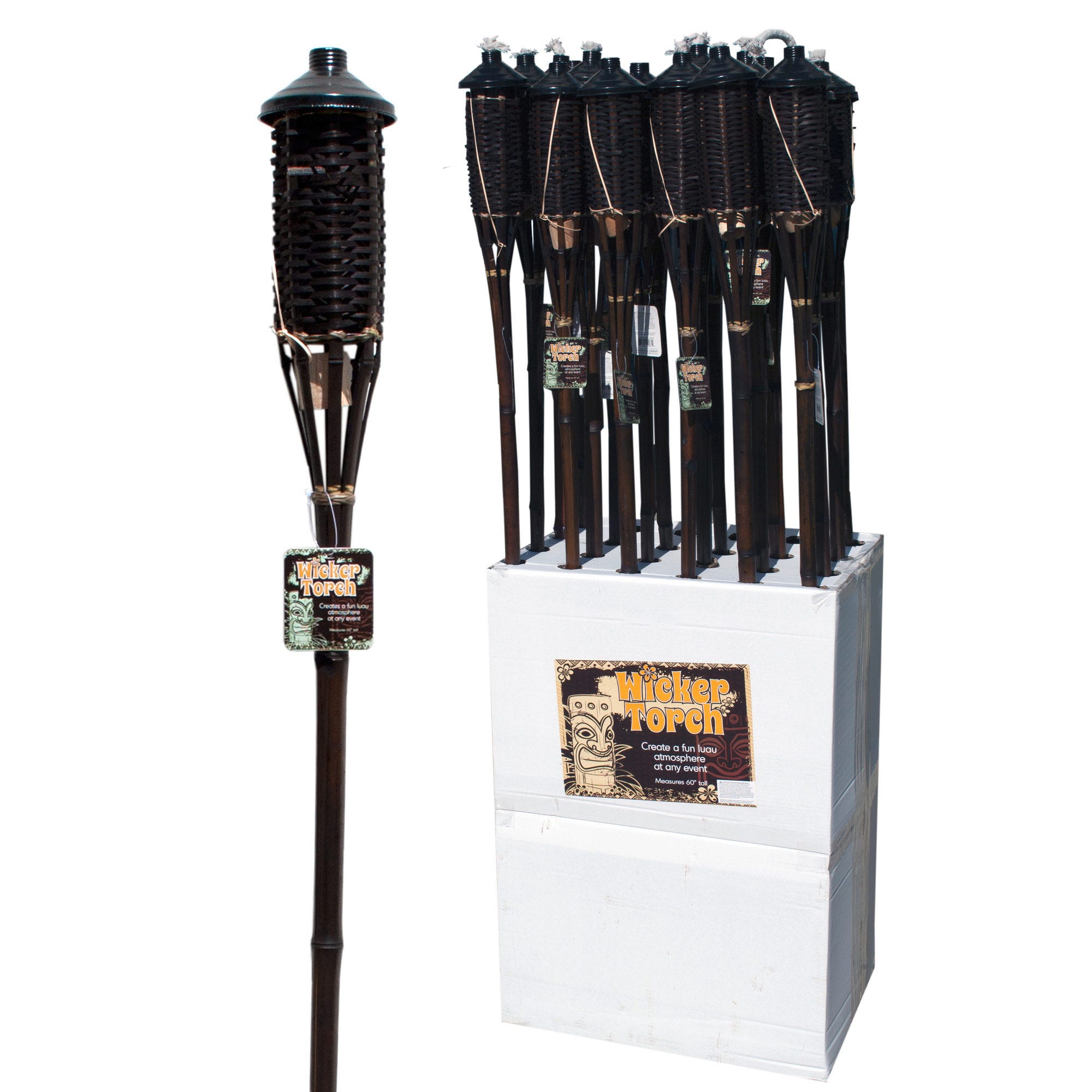 Brown BAMBOO Wicker Tiki Torch Floor Display - Qty 48