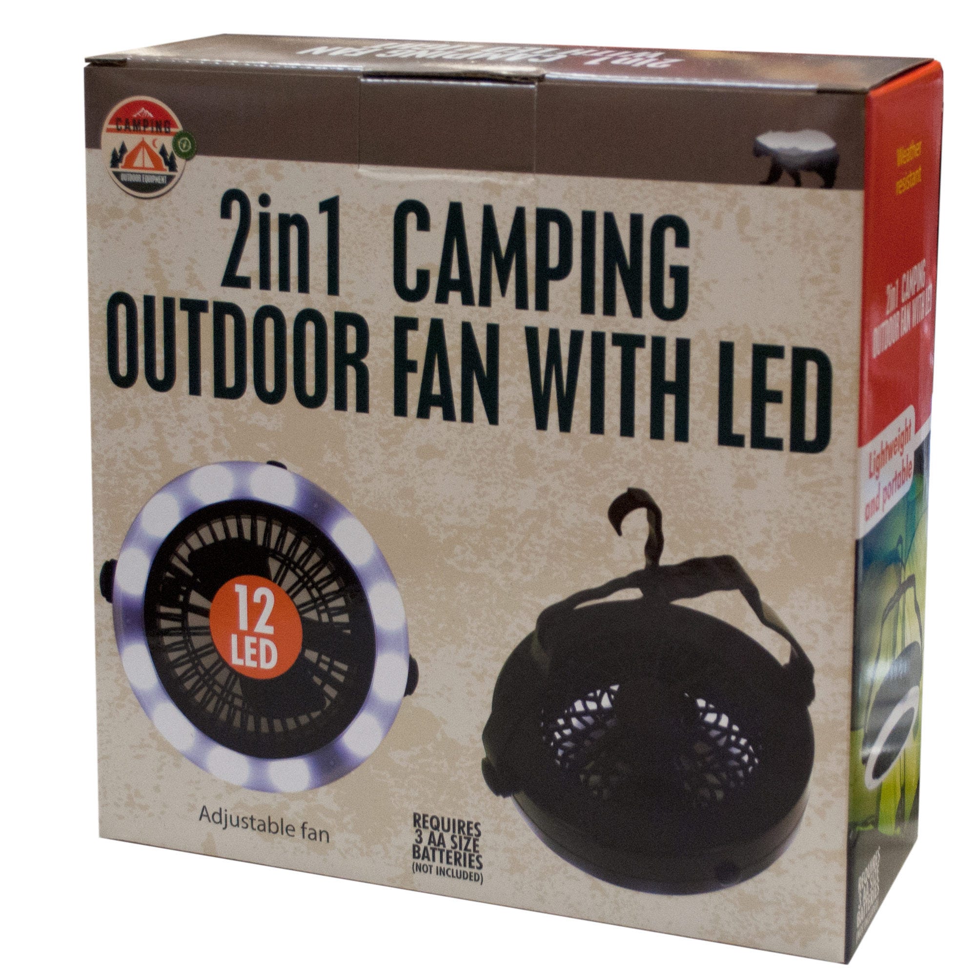 2 in 1 Camping Outdoor Fan with LED Light - Qty 2