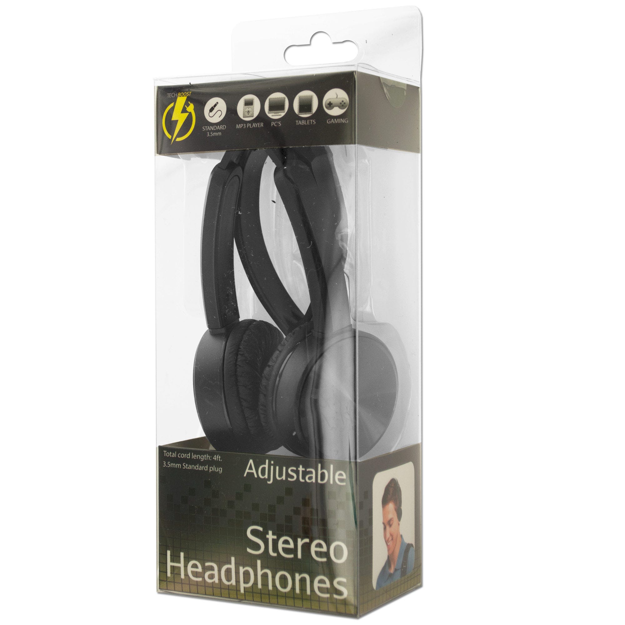 Black Adjustable Stereo Headphones - Qty 8