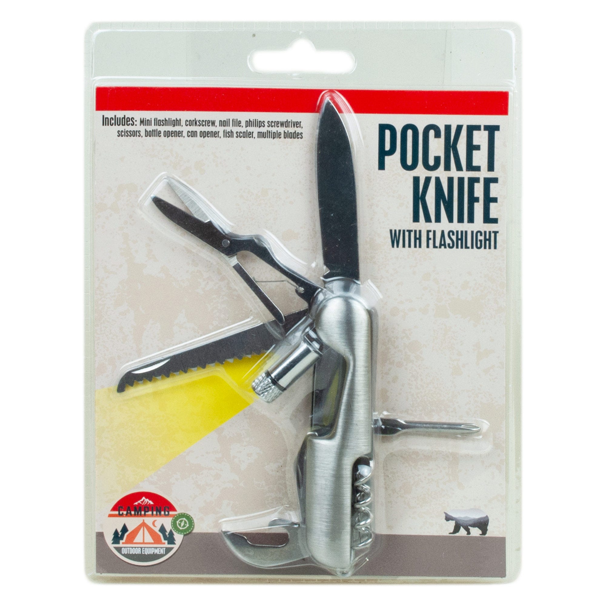 Multi-Tool POCKET KNIFE with Flashlight - Qty 8