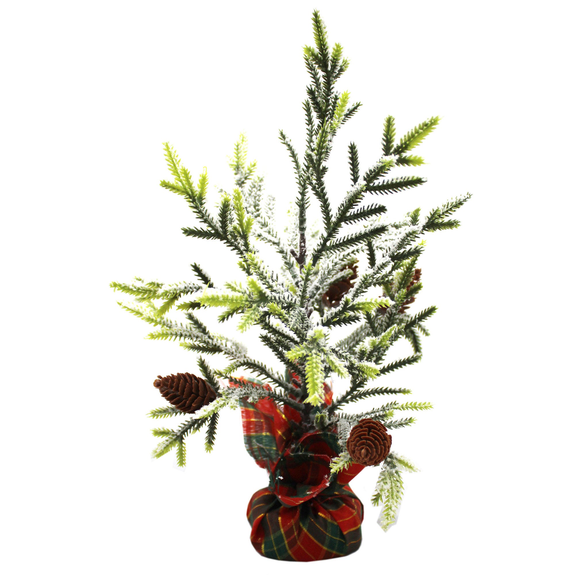 Artificial Pinecone and Snow Tree Indoor Decor with Decorative Fabric Base - Qty 10