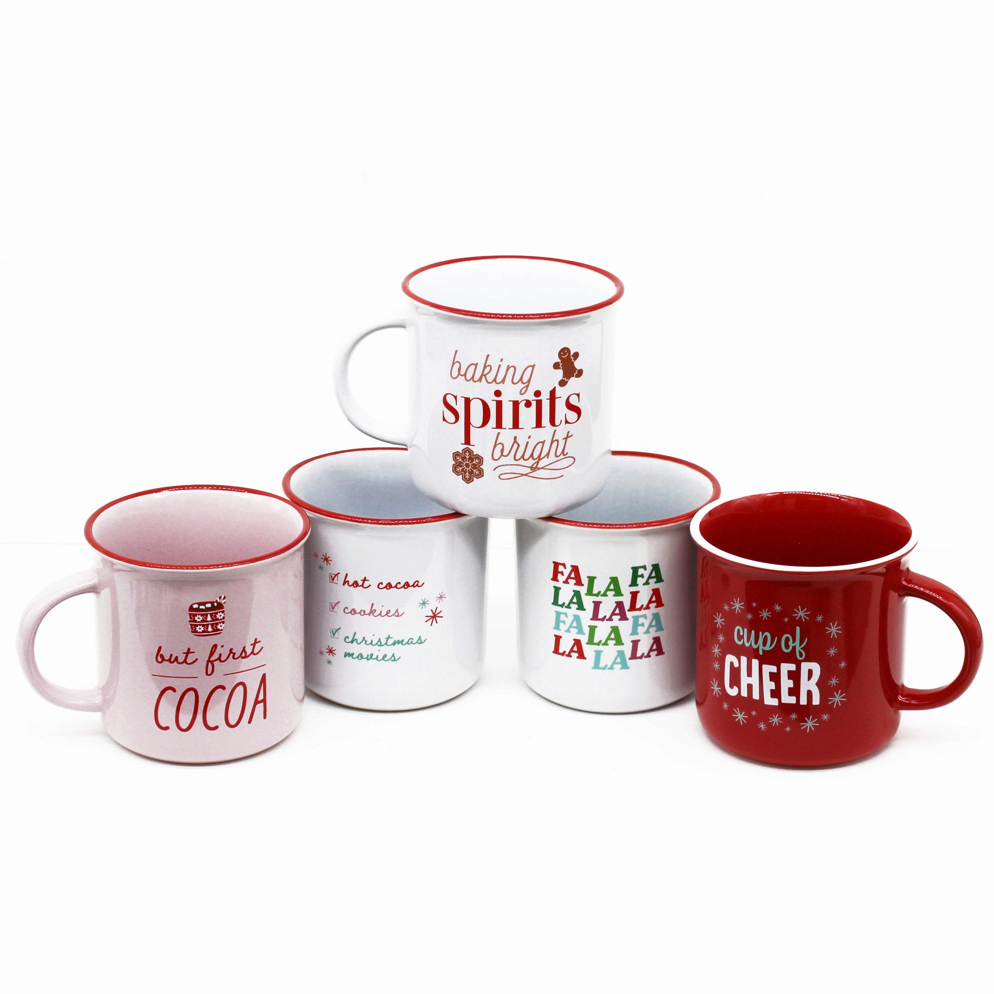 Assorted Style Ceramic Holiday MUGs with Christmas Sayings - Qty 12