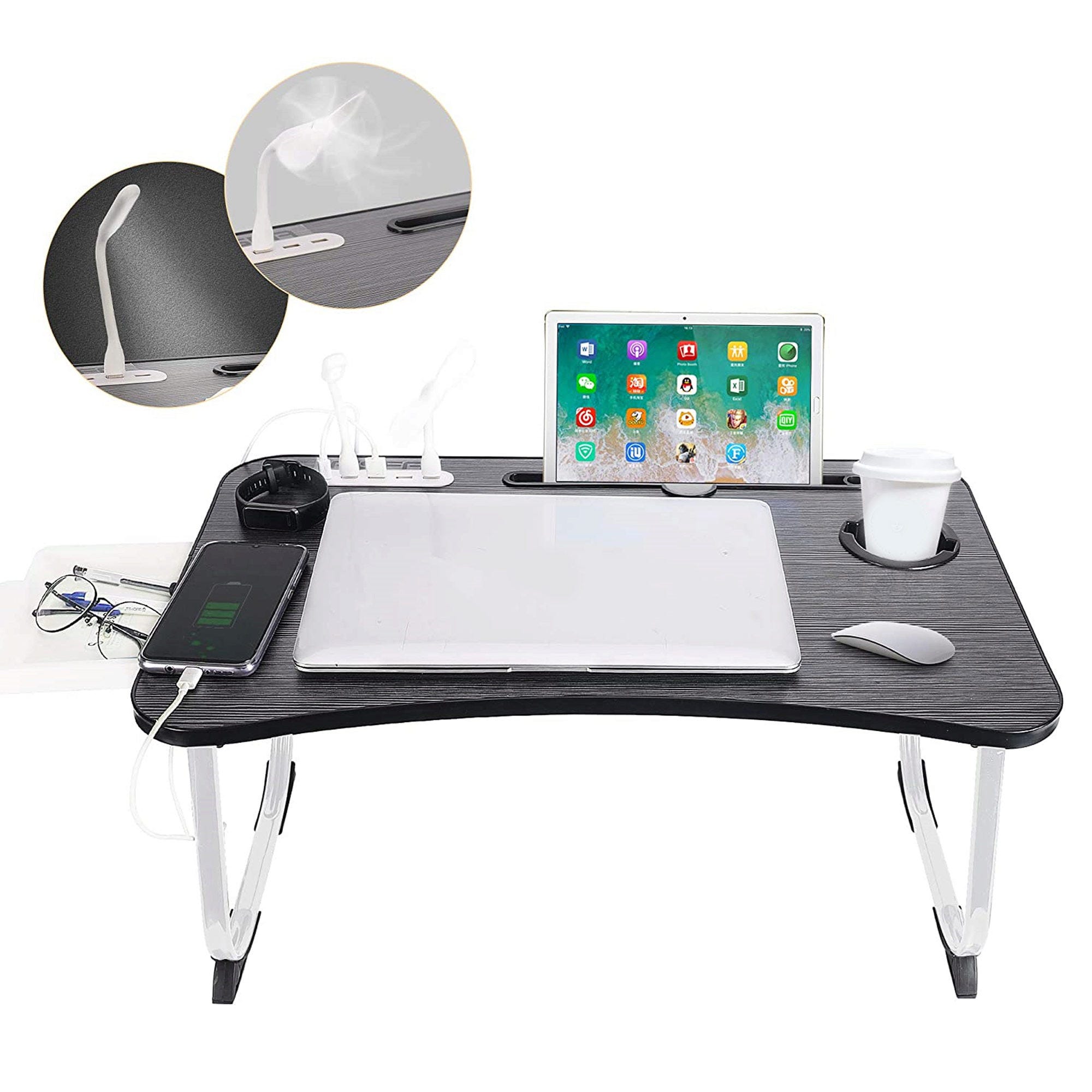 Folding Table with Electronics Charging Station and USB FAN Light - Qty 2