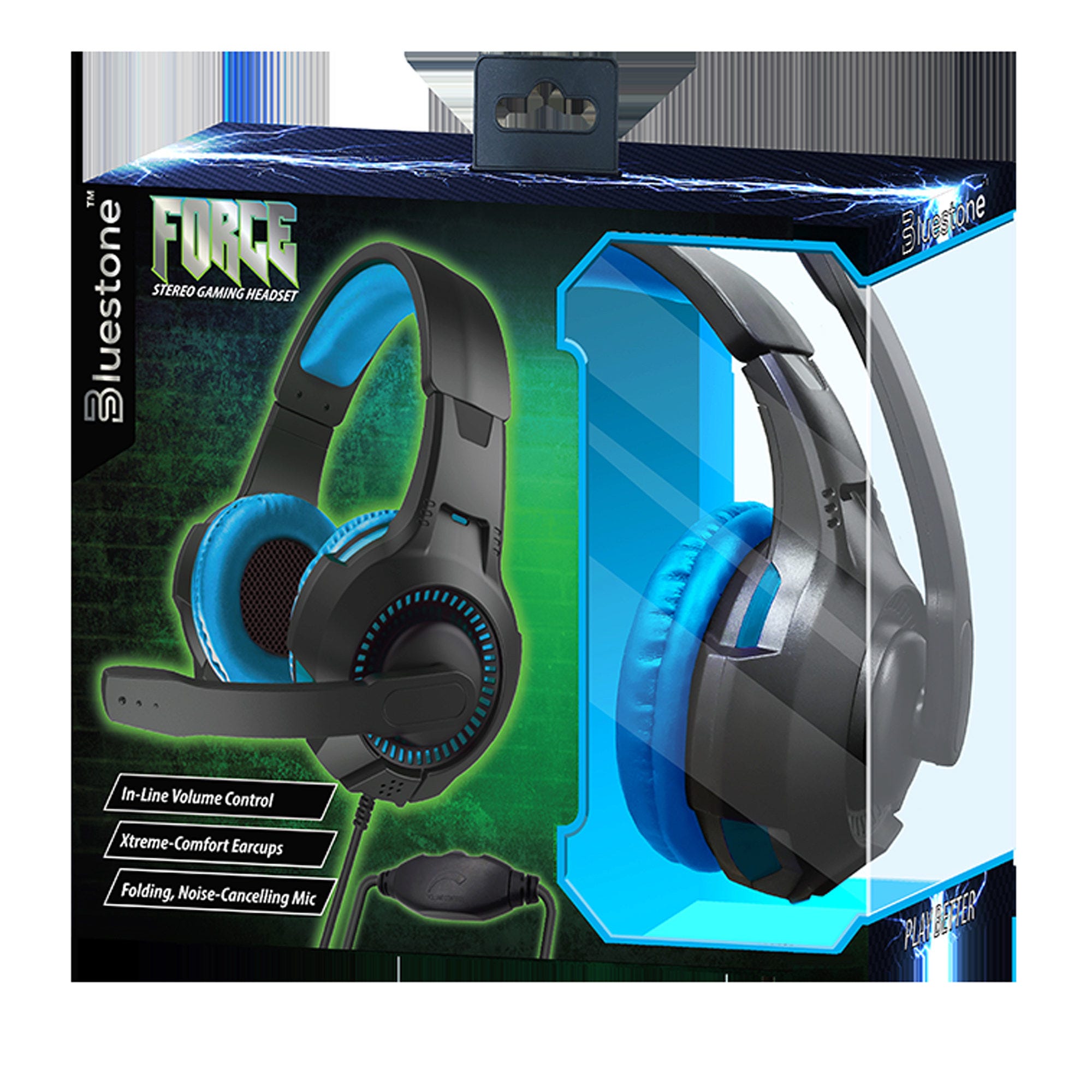 Force Stereo Gaming Headphones with Microphone in Black and Blue - Qty 4