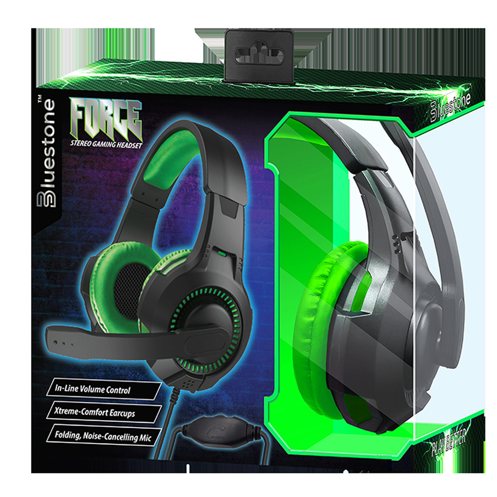 Force Stereo Gaming Headphones with Microphone in Black and Green - Qty 4